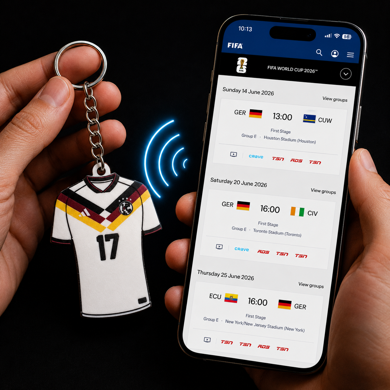3D Printed Germany Soccer Jersey NFC Keychain – Personalized with Name & Number | FIFA World Cup 2026 | Germany Soccer Fan Gift