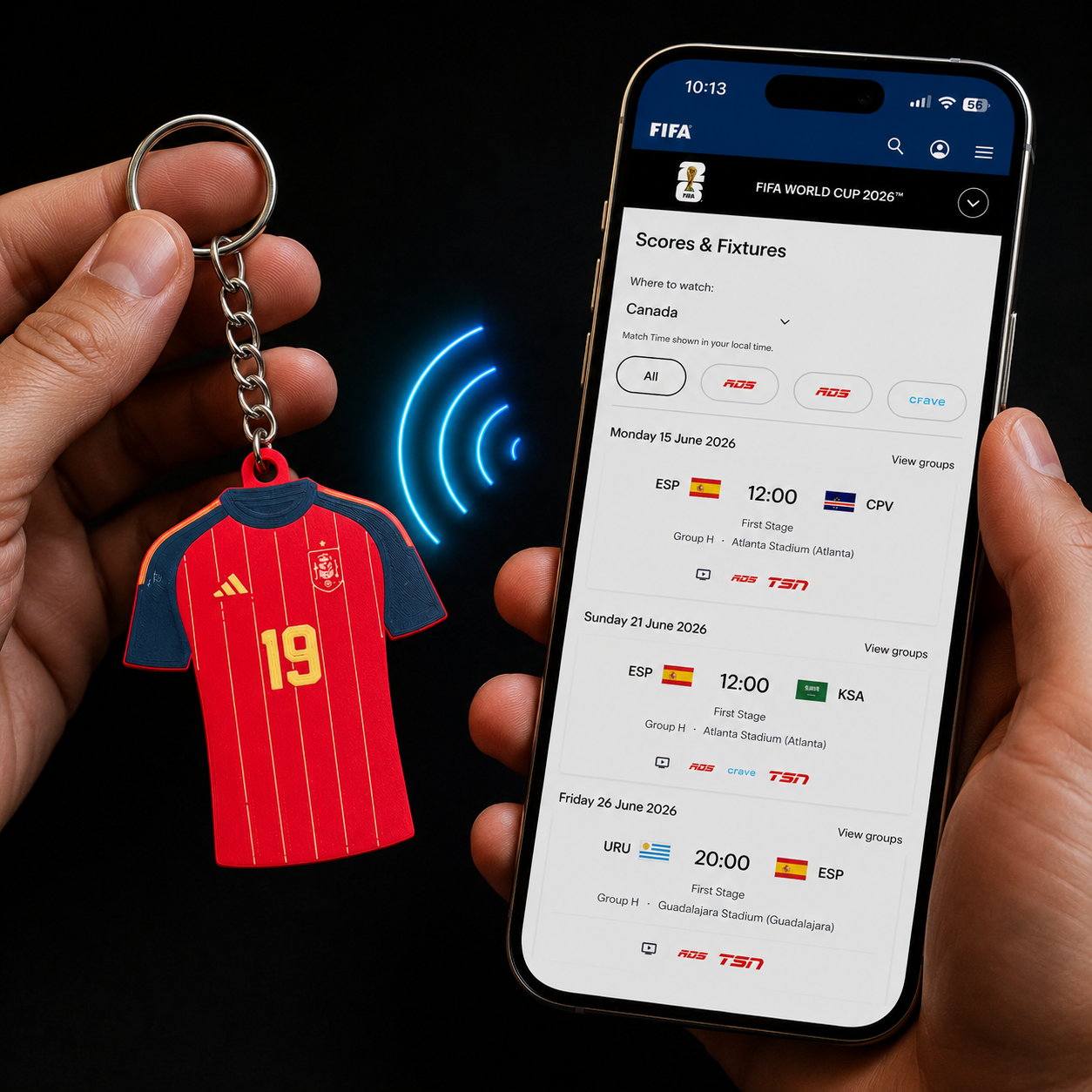 3D Printed Spain Soccer Jersey NFC Keychain – Personalized with Name & Number | FIFA World Cup 2026 | Spain Soccer Fan Gift