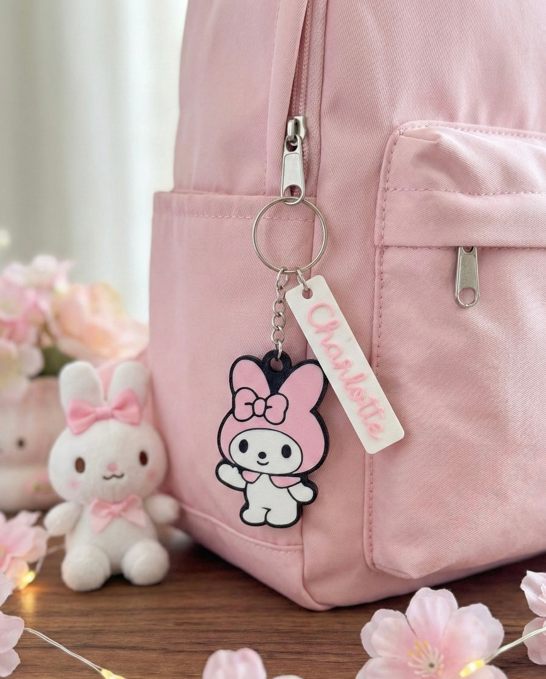 My Melody 3D Printed Keychain with Optional Custom Name