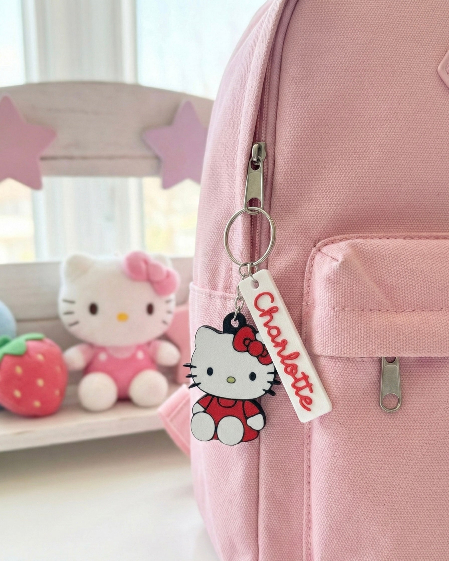 Hello Kitty 3D Printed Keychain with Optional Custom Name