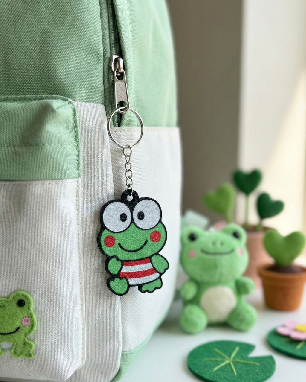 Keroppi 3D Printed Keychain with Optional Custom Name
