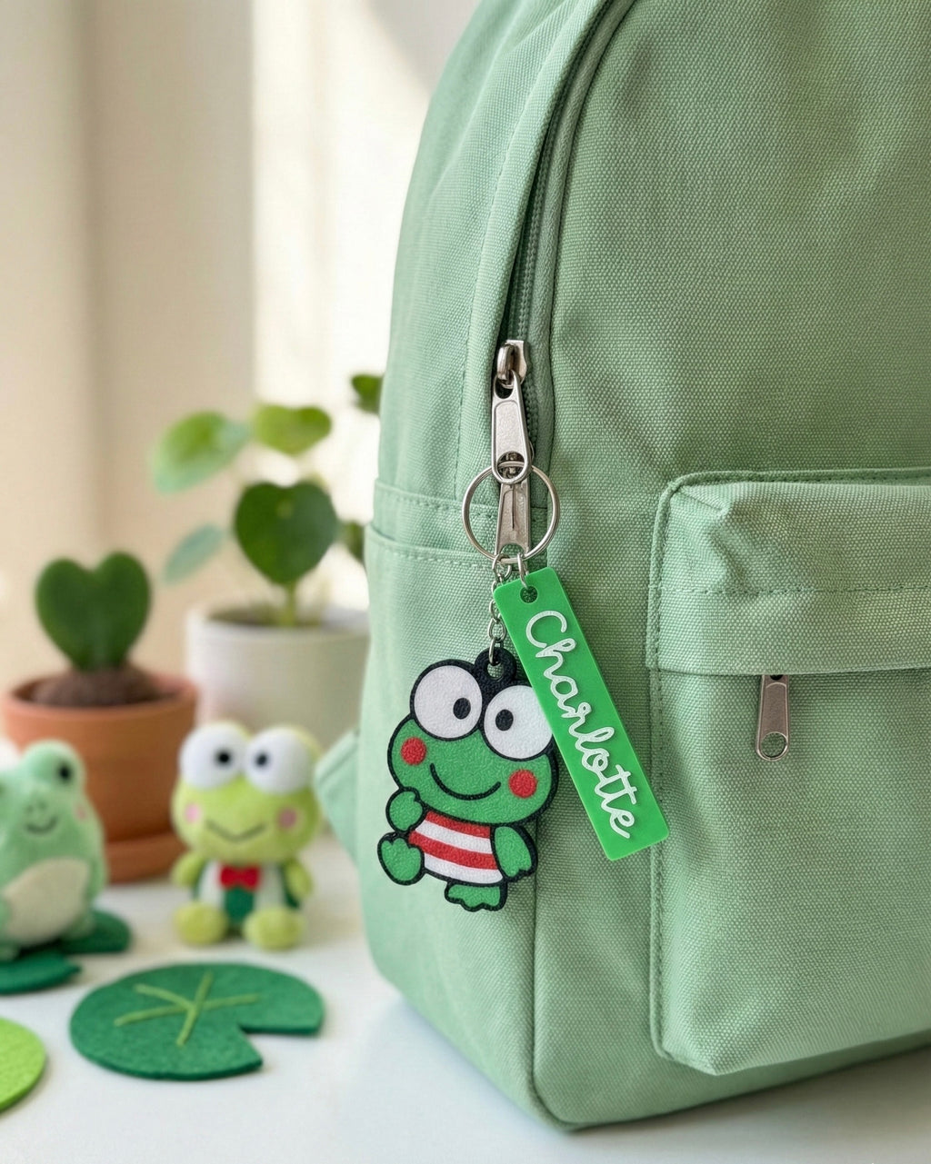 Keroppi 3D Printed Keychain with Optional Custom Name