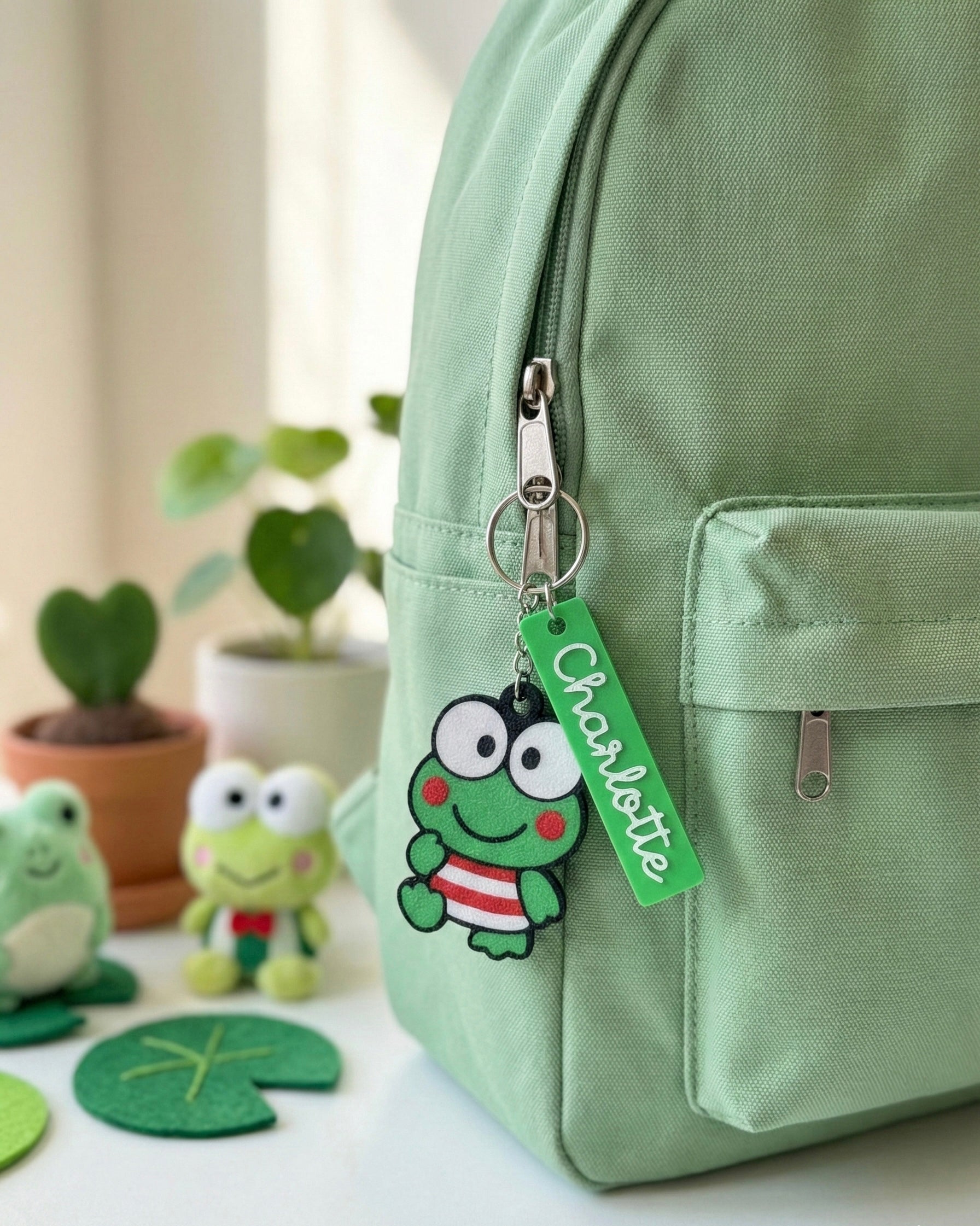 Keroppi 3D Printed Keychain with Optional Custom Name