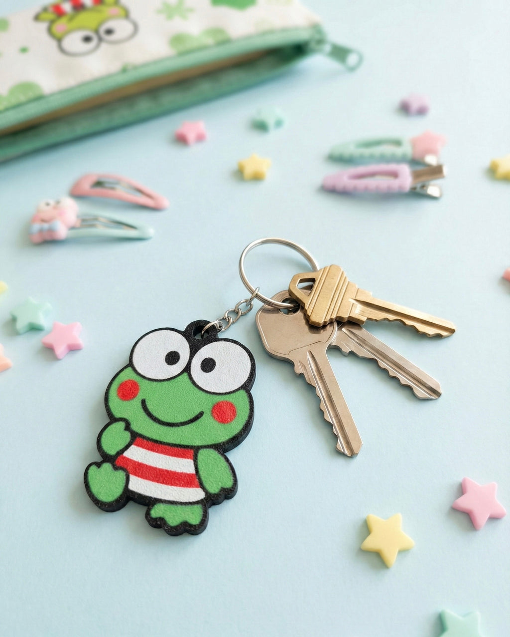 Keroppi 3D Printed Keychain with Optional Custom Name