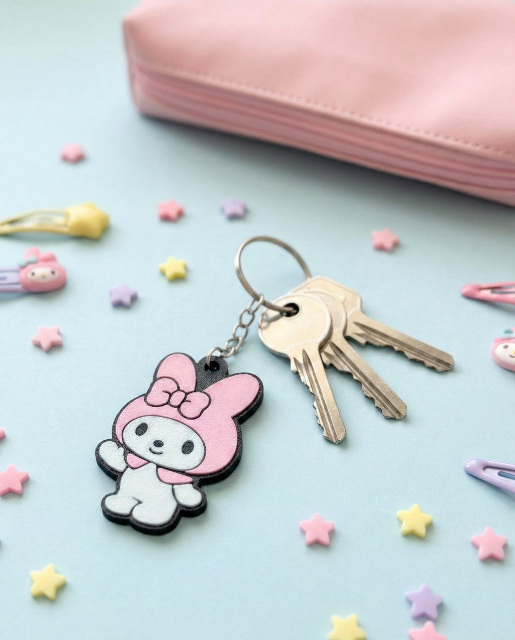 My Melody 3D Printed Keychain with Optional Custom Name