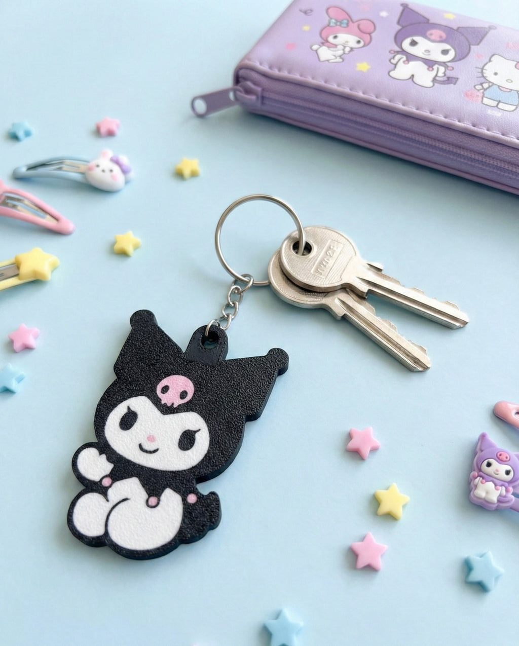 Kuromi 3D Printed Keychain with Optional Custom Name