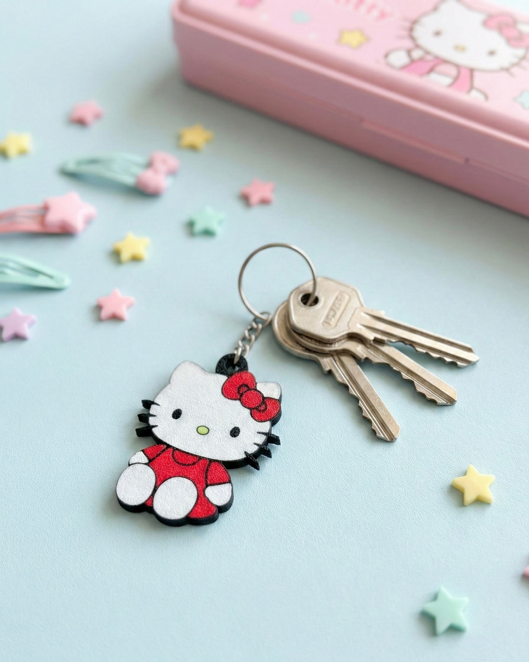 Hello Kitty 3D Printed Keychain with Optional Custom Name