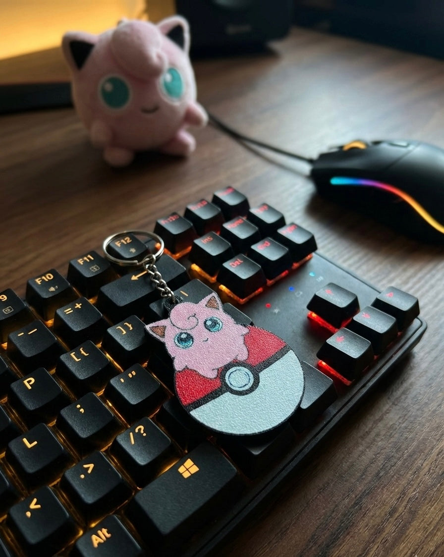 Jigglypuff 3D Printed Keychain with Optional Custom Name