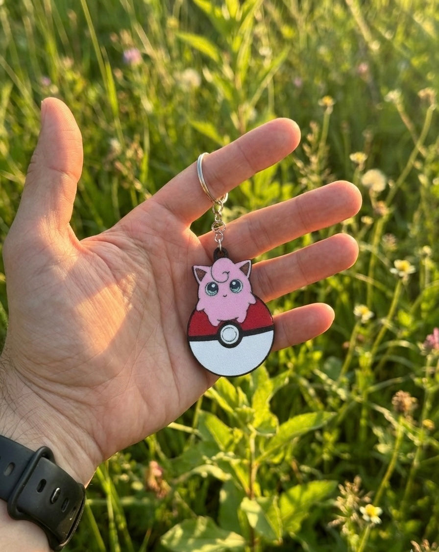 Jigglypuff 3D Printed Keychain with Optional Custom Name