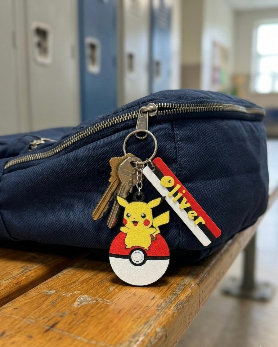 Pikachu 3D Printed Keychain with Optional Custom Name