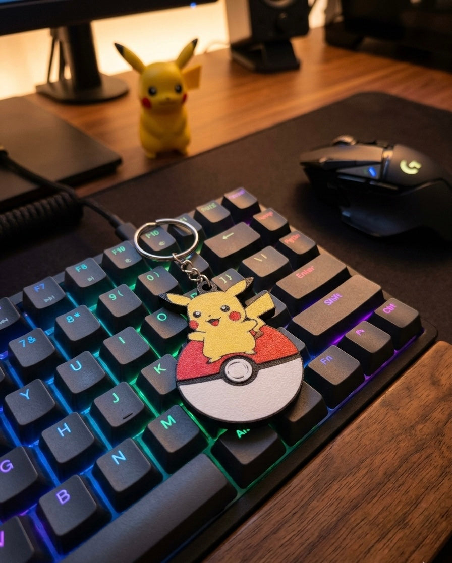 Pikachu 3D Printed Keychain with Optional Custom Name